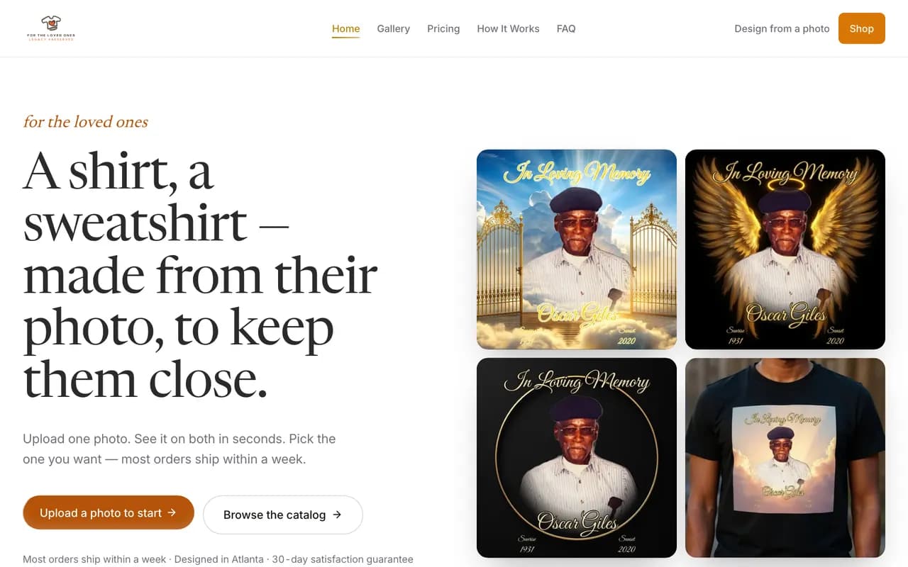 Screenshot of the For The Loved Ones website